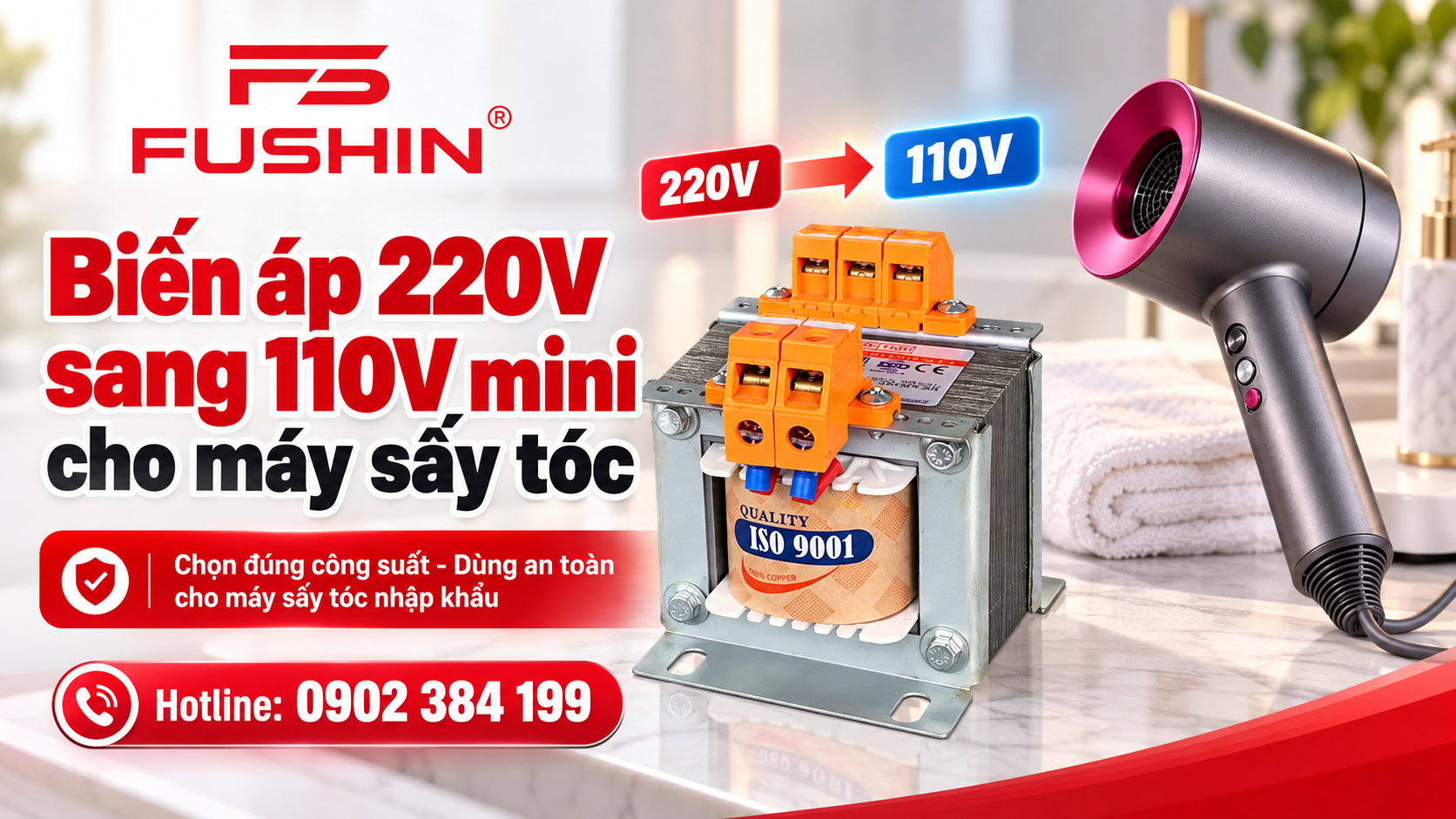 Biến áp 220V sang 110V mini cho máy sấy tóc