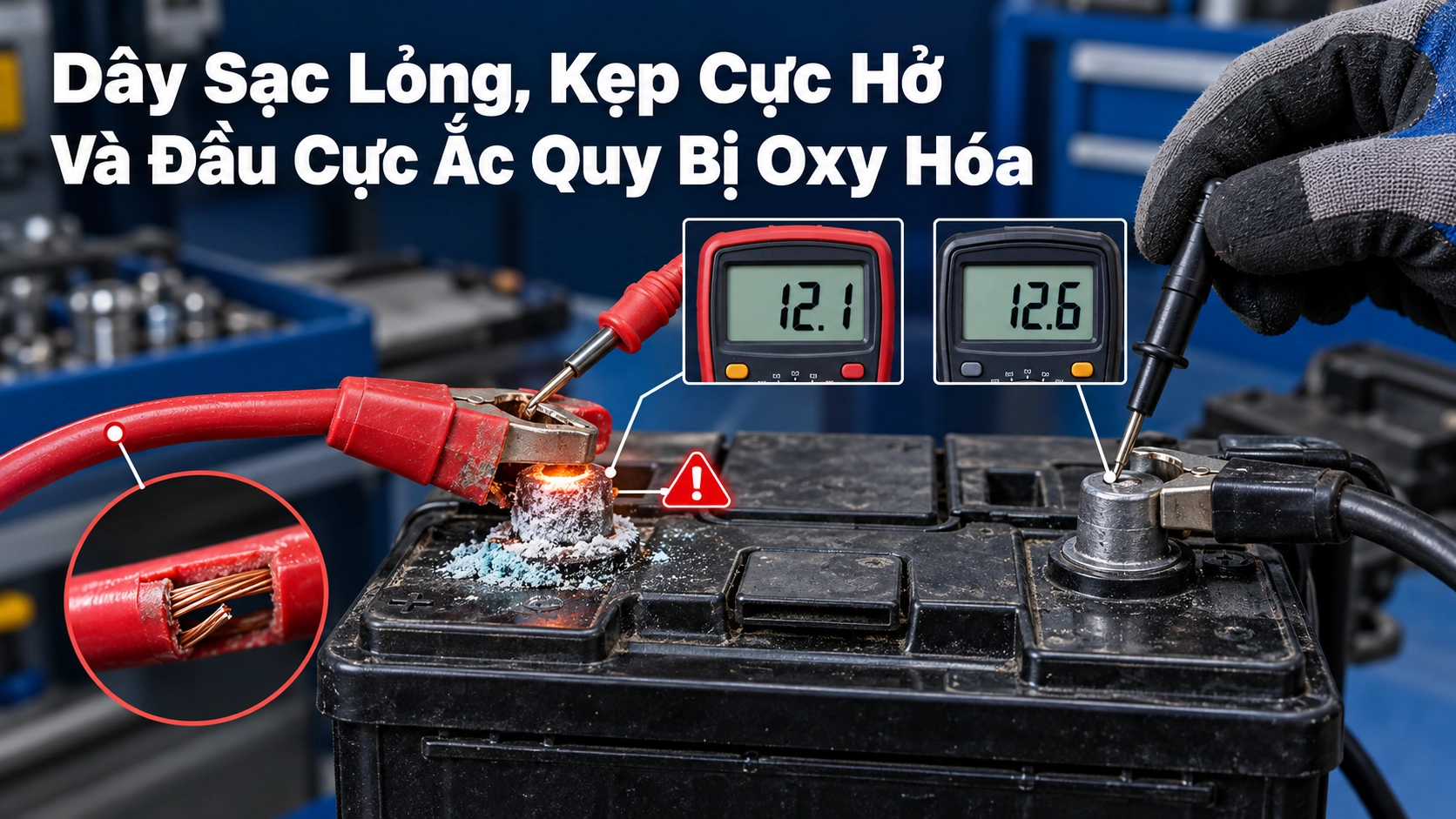 Dây Sạc Lỏng, Kẹp Cực Hở Và Đầu Cực Ắc Quy Bị Oxy Hóa