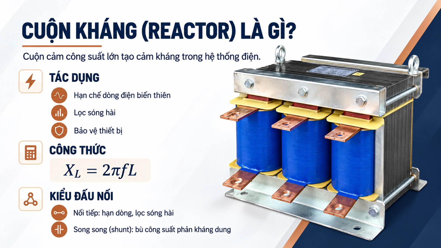 Cuộn kháng reactor 3 pha dùng trong hệ thống điện công nghiệp
