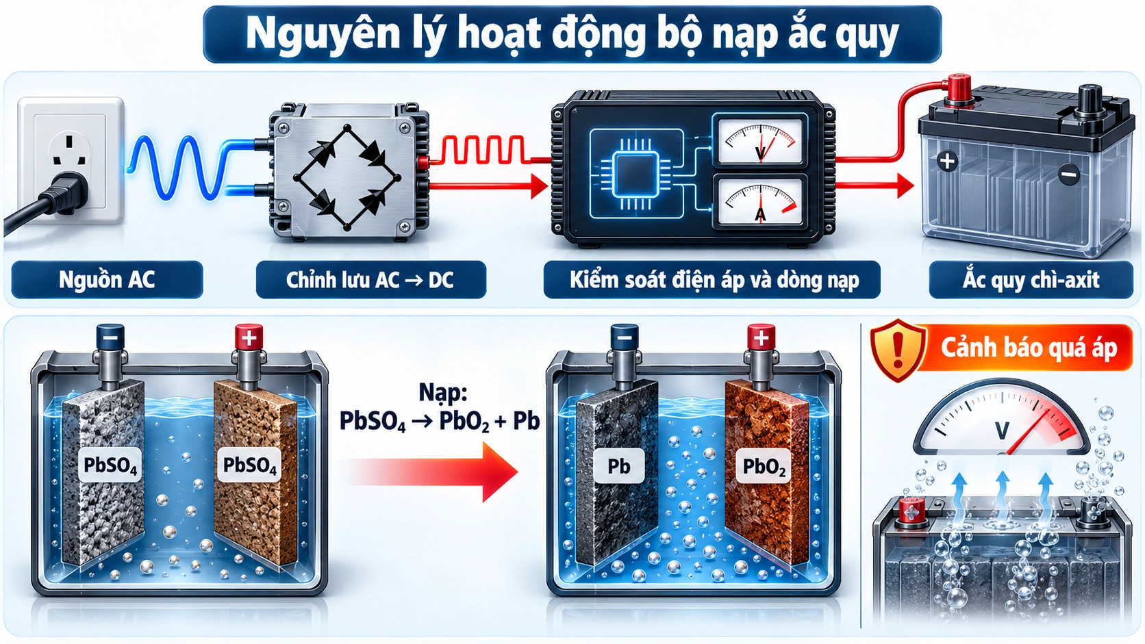 biểu đồ nguyên lý hoạt động bộ nạp ắc quy theo giai đoạn CC CV float