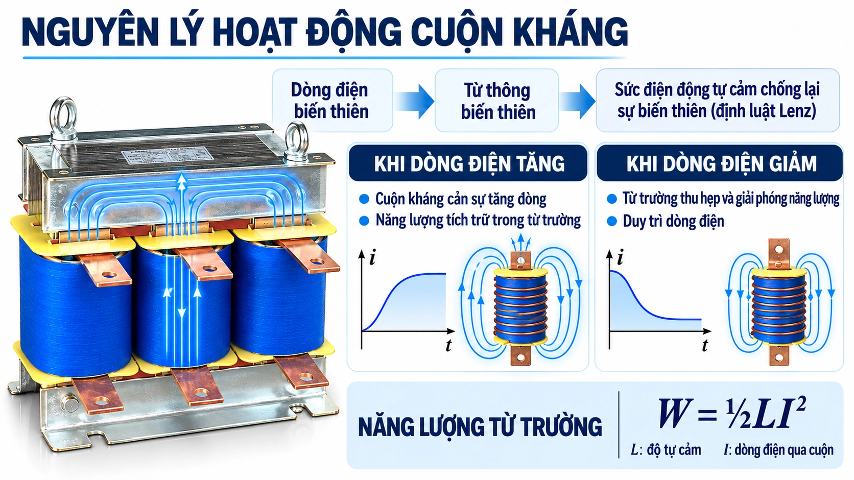 Sơ đồ nguyên lý cảm ứng điện từ và cảm kháng của cuộn kháng