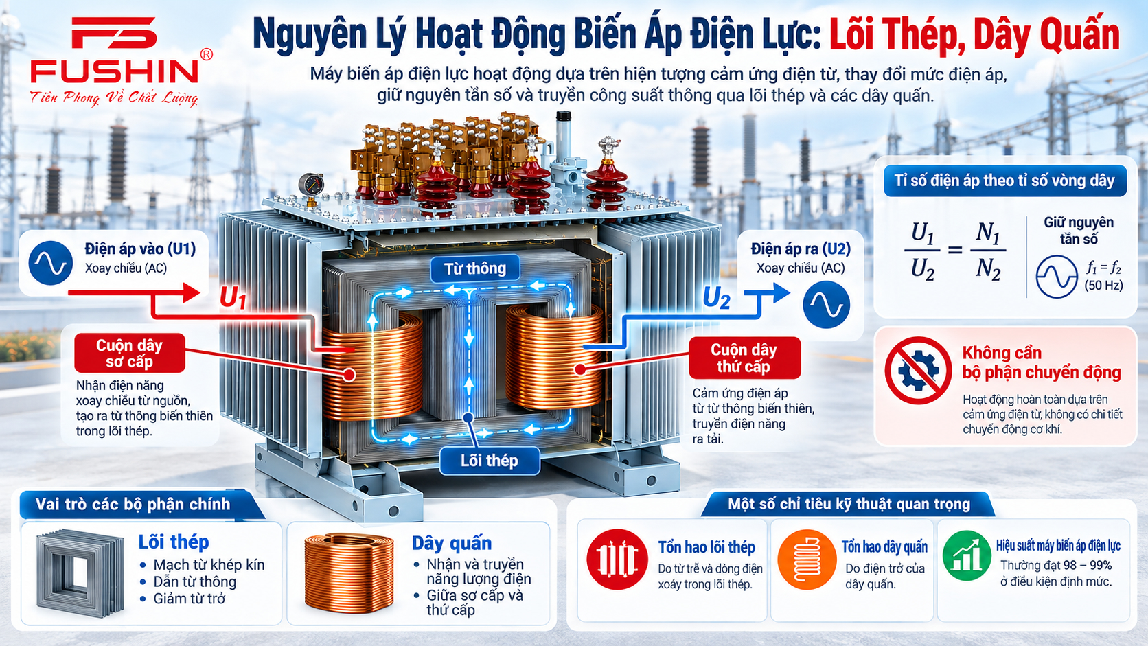 Nguyên Lý Hoạt Động Biến Áp Điện Lực: Lõi Thép, Dây Quấn