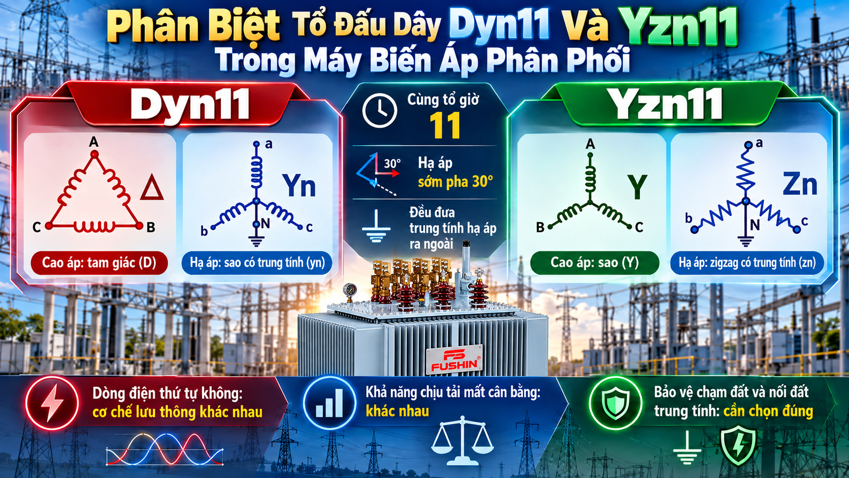 Phân Biệt Tổ Đấu Dây Dyn11 Và Yzn11 Trong Máy Biến Áp Phân Phối