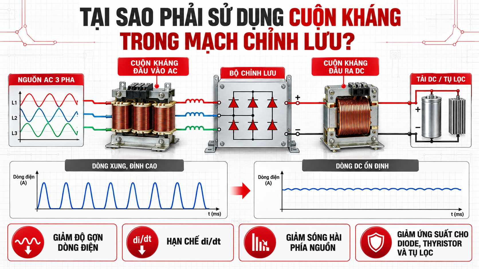 Sơ đồ cuộn kháng trong mạch chỉnh lưu dòng điện AC sang DC
