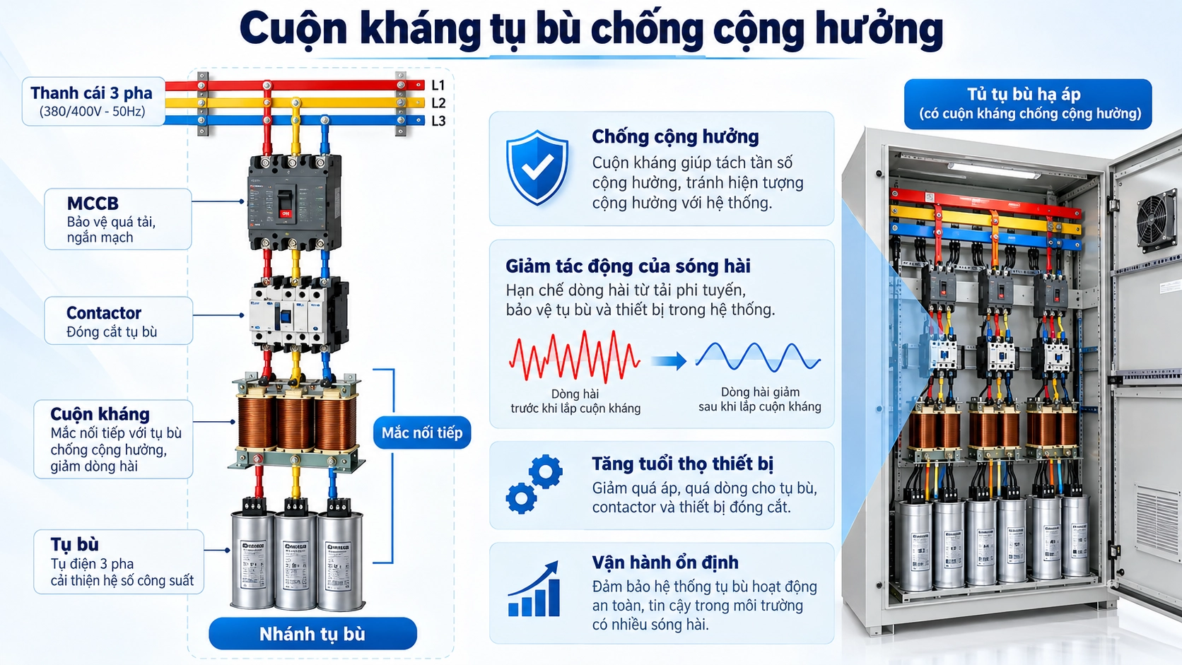 Sơ đồ nhánh tụ bù có cuộn kháng nối tiếp